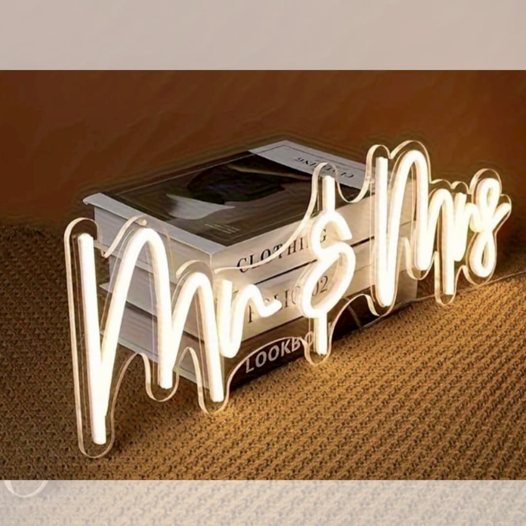Custom Wedding Neon Sign โ Personalized Couple Line Art, Engagement & Reception Backdrop, Anniversary Gift, Unique LED Wall Decor