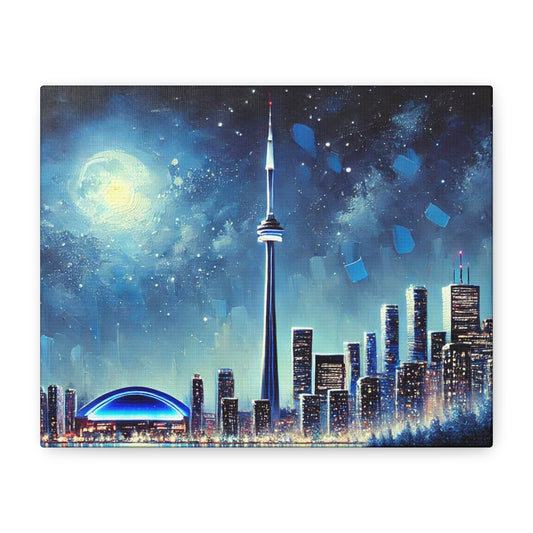 Urban Night Skyline Canvas Art, Toronto, Modern Wall Decor, Dreamy Cityscape, Home Decor, Gift for Art Lovers, Living Room Decor