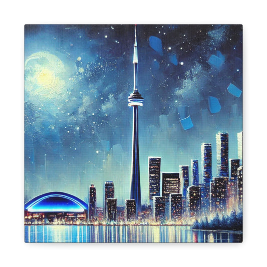 Urban Night Skyline Canvas Art, Toronto, Modern Wall Decor, Dreamy Cityscape, Home Decor, Gift for Art Lovers, Living Room Decor