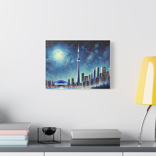Urban Night Skyline Canvas Art, Toronto, Modern Wall Decor, Dreamy Cityscape, Home Decor, Gift for Art Lovers, Living Room Decor