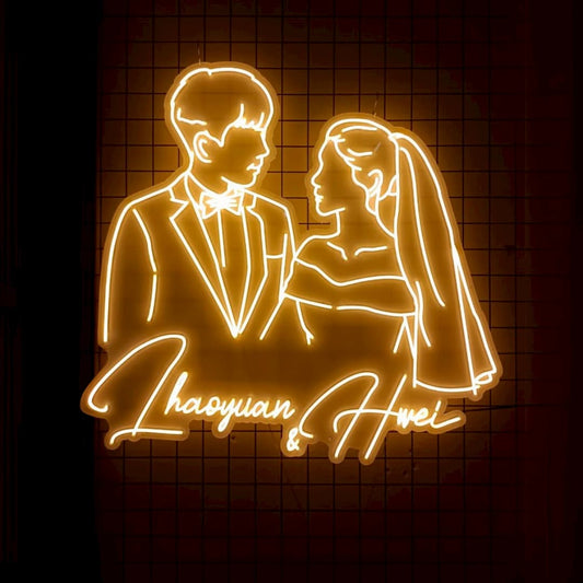 Custom Wedding Neon Sign – Personalized Couple Line Art, Engagement & Reception Backdrop, Anniversary Gift, Unique LED Wall Decor